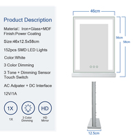 Miroir de Coiffeuse Vertical Hollywood avec Bande LED Intégrée pour Chambre, Éclairage Tactile Dimmable, Miroir de Maquillage Personnalisé