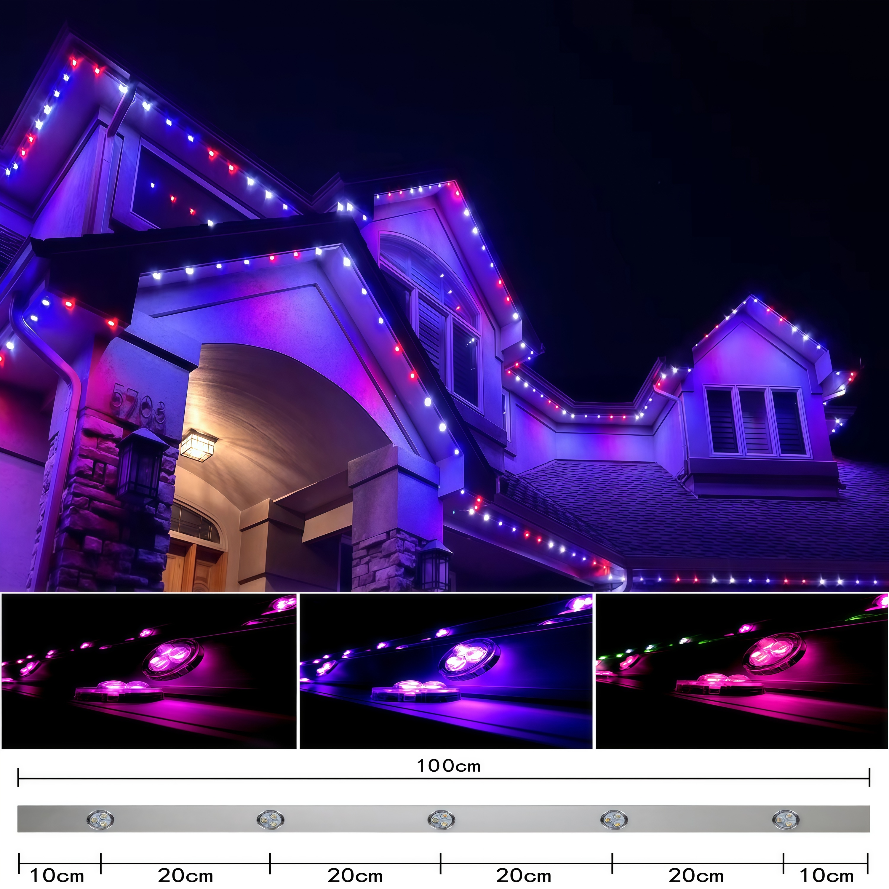 KCX Outdoor Permanent LED Pixel Lights 12V/24V RGBW With Aluminum Track IP68 Smart Control for Christmas Lighting Installation