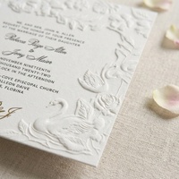 Invitations de mariage artisanales en papier coton, estampées à chaud or, motif Cygne Élégance, petite série, impression typographique, pour mariage à l'église