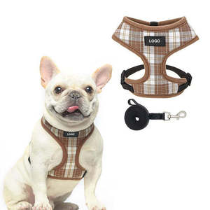 Harnais élégant pour chiot à carreaux rembourré en polyester Air Mesh Bowknot réglable pour chiens de 5 à 15 lb - Product Image 6