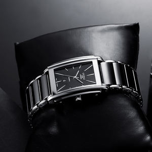 Orologio da polso di lusso impermeabile in acciaio inossidabile con cinturino in ceramica nera quadrata da uomo di vecchia moda con calendario per OEM - Product Image 3