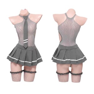 Lencería sexy dorada con diseño de malla transparente, estilo colegial JK, uniforme para cosplay y juegos de rol. - Product Image 5