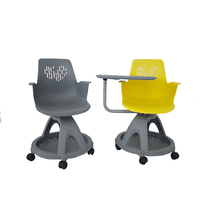 Chaise de bureau avec tablette d'écriture pour salle de classe à l'école, 6 roues, panier gris, chaise de formation de bureau