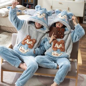 Parejas Pijamas Conjuntos Mujeres Hombres Invierno Espesar Pijamas Ropa de dormir Dibujos animados Dinosaurio Amantes coreanos Ropa de Casa Suave y cálido <span class=keywords><strong>Pijama</strong></span> Sudaderas con capucha - Product Image 3