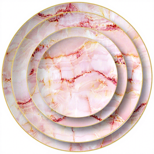 Service de table en porcelaine osseuse de luxe, motif marbre <span class=keywords><strong>rose</strong></span> doré, 43%, <span class=keywords><strong>vaisselle</strong></span> occidentale pour la maison, goûter, banquet, céramique - Product Image 2
