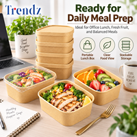 Bol en papier kraft carré écologique Trendz, emballage alimentaire pour salade, réutilisable, à paroi épaisse, jetable, avec couvercle