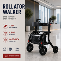 Déambulateur pliant portable avec siège, sac de courses 8,5 kg, capacité 136 kg, CE UKCA ISO pour personnes âgées
