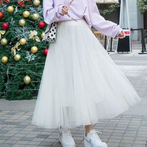 <span class=keywords><strong>Jupe</strong></span> longue plissée en <span class=keywords><strong>tulle</strong></span> d'été pour femmes <span class=keywords><strong>Jupe</strong></span> décontractée à taille élastique pour filles coréennes Doublure à gros ourlet - Product Image 2