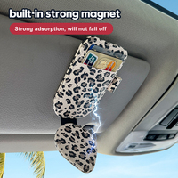 Clip à lunettes de voiture, sac de rangement multifonctionnel pour cartes et billets, en cuir PU imprimé, porte-lunettes magnétique, accessoires intérieurs