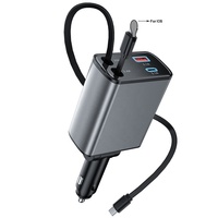 Chargeur de voiture HNT Factory Wholesale 78W à charge rapide, multi-ports, avec 2 câbles rétractables, compatible avec iPhone et ordinateur portable