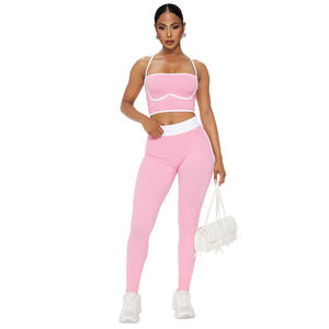Set da donna 2 pezzi da allenamento a coste senza maniche <span class=keywords><strong>con</strong></span> pantaloni elastici a vita alta completo sportivo due pezzi <span class=keywords><strong>tuta</strong></span> da Yoga da palestra - Product Image 6