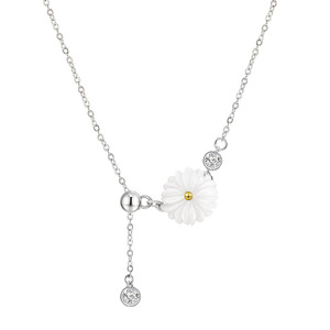 Forest Themed Seashell Daisy Pull Out Necklace Stainless Steel Flower Pendant Gift Jewelry Made In Korea - Product Image 5