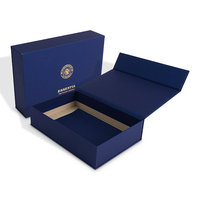 Emballage de boîte magnétique cadeau en carton épais rigide personnalisé bleu de luxe PR avec carte de remerciement estampée à chaud pour le client
