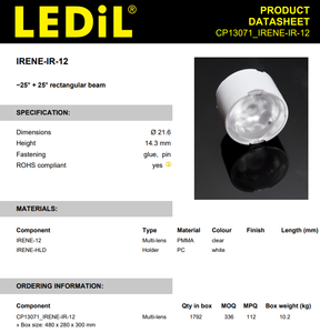 LEDils CP13071_IRENE-IR-12 <b>LED</b> Lenses Assemblies Security <b>Lighting</b>-IR Assembly Lens <b>With</b> Holder Clear Elliptical Oval Adhesive - Product Image 2