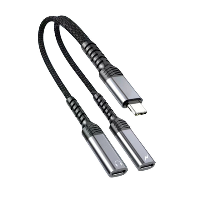 Pure Copper Nylon Braided USB C Headphone and Charger Adapter 2-in-1 Type C Audio Adapter for iPhone 16
