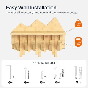 Wooden <b>Wall</b> <b>Mounted</b> <b>Shelf</b> With Hooks For Entryway Coat Rack And Storage Organization - Product Image 3