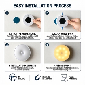 Motion Sensor LED <b>Night</b> <b>Light</b> Battery Operated Cordless Magnetic Wall <b>Light</b> for Bedroom Stairway Closet Hallway Warm White - Product Image 5
