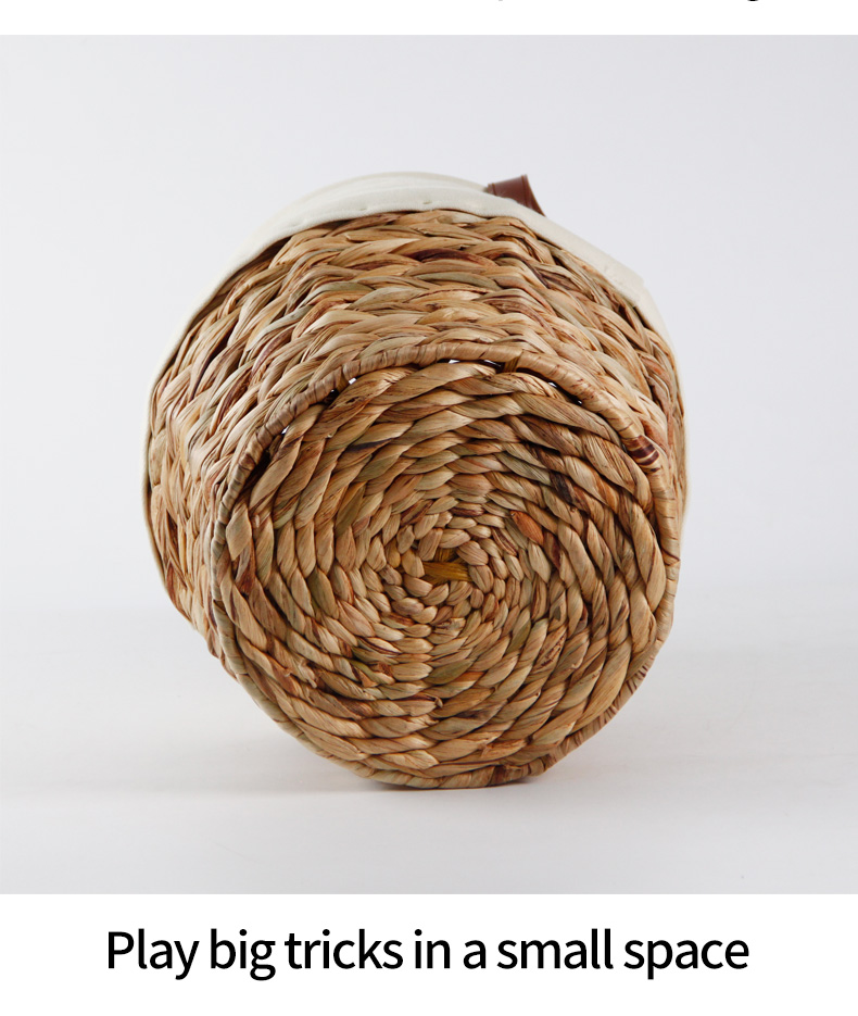 Handwoven Baskets With Leather Handles Water Hyacinth and Canvas Home Storage&Organization Storage Basket