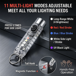 Mini lampe torche LED puissante pour extérieur, lampe porte-clés portable, lumière d'avertissement d'urgence rechargeable par USB - Product Image 4
