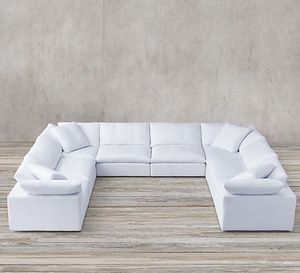 Ensemble de meubles de salon de villa en tissu coton-lin blanc, design sectionnel moderne et simple, pour une ou trois personnes, GGlobal - Product Image 4