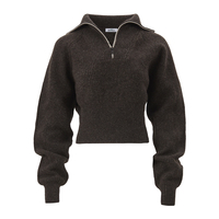 Pull en maille demi-zip personnalisé pour femme en mélange de laine mérinos extrafine et de laine de yak 7GG, col rabattu, tricot d'hiver OEM ODM