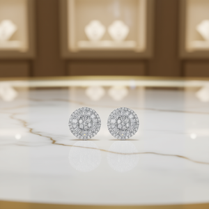 E032 Orecchini a perno bianchi con diamante rotondo taglio brillante, design floreale, gioielli di lusso da sposa per donna - Product Image 2