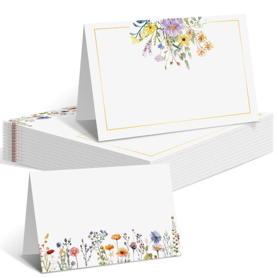 Handmade Floral Place Cards Rectangle Paper Table Name Cards Rustic ...