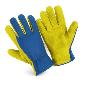 Wholesale <b>Working</b> <b>Gloves</b> With Blue Spandex Green leather Safety <b>Gloves</b> Wrist Length Breathable For Outdoor Daily Use All season - Product Image 2