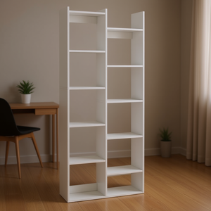 Étagère à livres moderne à 11 niveaux en métal blanc, bibliothèque autoportante pour la maison, le bureau ou le salon - Product Image 2