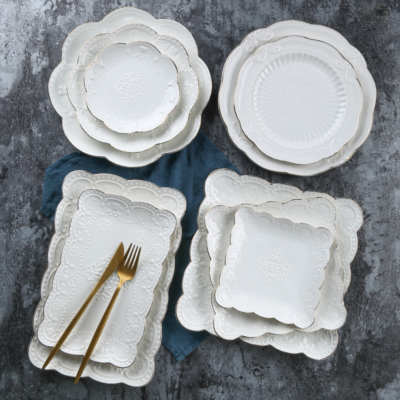 Assiettes de restaurant Fabrication de céramique Service de table classique blanc moderne Plats en porcelaine Ensemble d'assiettes Assiettes de 8 pouces