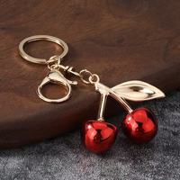 Porte-clés élégant en métal cerise, étanche, tendance, breloque de sac à main, pendentif stylé pour sac à main ou clé de voiture, accessoire décoratif