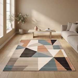 Alfombra Geométrica, Alfombra Lavable con Patrón Abstracto, Alfombra Neutral Azul Beige y Negra para Sala de Estar, Dormitorio y Decoración del Hogar - Product Image 2