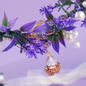 Diadèmes rétro en strass violets, feuilles, perles fraîches à double couche, accessoires pour <span class=keywords><strong>cheveux</strong></span>, fleurs, <span class=keywords><strong>couronne</strong></span> de <span class=keywords><strong>cheveux</strong></span> élégante - Product Image 3