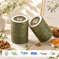 Emballage en tube de papier de qualité alimentaire avec logo personnalisé et couvercle transparent pour noix, fruits secs, biscuits, en-cas, fabricant en gros