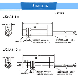 LJ24A3-8-Z/BX LJ24A3-8-Z/AX LJ24A3-8-Z/BY M24 Interruptor de proximidad inductivo directo del fabricante, interruptor de posición, interruptor de desplazamiento - Product Image 5