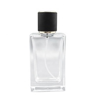 Bouteille de parfum en verre rectangulaire vide bouteille de parfum de 50ml bouteille de parfum en verre de parfum cosmétique avec bouchon noir