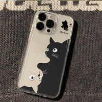 Chat noir étui de téléphone pour iPhone 12 étui funda iPhone 15 11 13 14 Pro Max 13 12 Mini 14 15 Plus mignon Animal couverture en Silicone souple