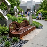 Banc de parc modulaire en acier Corten de 3000 mm, section standard, anti-corrosion, résistant aux intempéries, sculpture ondulée, vente en gros