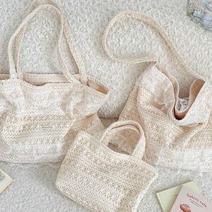 Summer casual shoulder <b>bag</b> lace <b>canvas</b> <b>bag</b> <b>large</b> capacity tote <b>bag</b> hollowed out women's handbag - Product Image 5