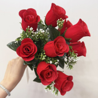 Bouquet de roses rouges artificielles au toucher réel, fleurs artificielles pour la décoration de table, décoration de mariage et arrangements floraux pour la maison, cadeau pour la Saint-Valentin