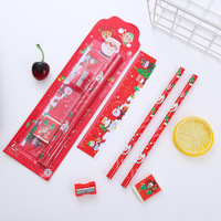 Dessin animé noël cinq-en-un croquis gomme crayon papeterie ensemble peinture pour enfants cinq pièces carte d'aspiration prix