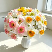 Pabrik Sumber Bunga Daffodil Buatan dari Kain Sutra Cetak 3D Premium Lintas Batas, Gaya Pastoral, Tangkai Tunggal, 4 Thanksgiving