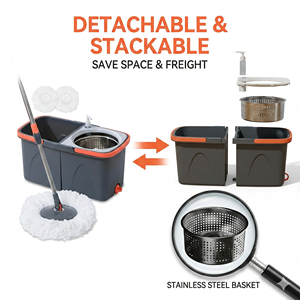 HOLAMOPA Balai Serpillère Essoreur à Pédale Détachable Vente en Gros, Balai Magique Rotatif à 360° pour Nettoyage de Sols avec Panier Essoreur en Acier Inoxydable - Product Image 6