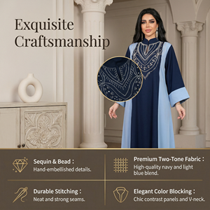 XQY500258 Women's Wear Patchwork Color-Block Diamond-Encrusted Long Gown Dress - Product Image 3