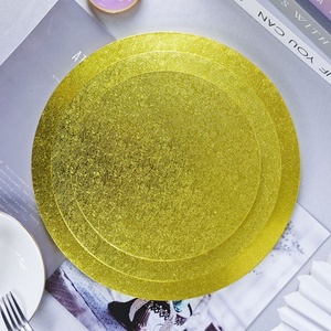 Plateau à gâteau jetable SunShine en carton ondulé, doré et argenté, rond, carré, en forme de tambour, cercles de 6 mm et 12 mm - Product Image 1