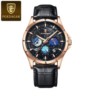 Montre pour homme POEDAGAR 916, montre de sport de luxe, étanche, en cuir véritable, à quartz, montre-bracelet lumineuse pour homme - Product Image 5