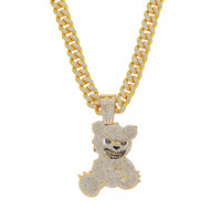 YJ10-6807 Collier en zinc pour homme, style hip-hop européen et américain, personnalisé, avec pendentif ours animal et chaîne cubaine entièrement sertie de diamants