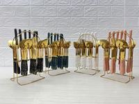Service de Couverts 24 Pièces en Acier Inoxydable, Motif Marbre Luxe, pour Restaurant, Hôtel, Idée Cadeau