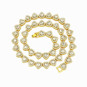 Wholesale 10MM Ins Style Heart Shape Link <b>Chain</b> Necklace <b>Iced</b> <b>Out</b> Rhinestone Cuban <b>Chain</b> Tennis <b>Chain</b> Fashion Jewelry For Women - Product Image 3