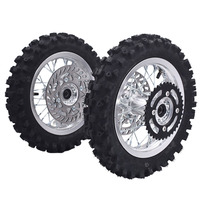 Kit de roues de moto tout-terrain CNC 10 pouces avant et arrière, jante en aluminium 1.60-10 avec pneu tout-terrain 3.00-10, disques de frein et pignon # 420
